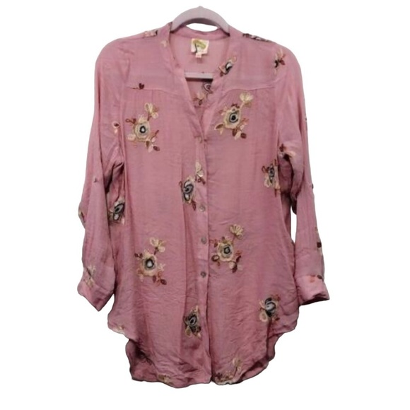 Anthropologie Tops - Anthropologie fig & flower 3X pink embroidered tunic top boho festival hippie